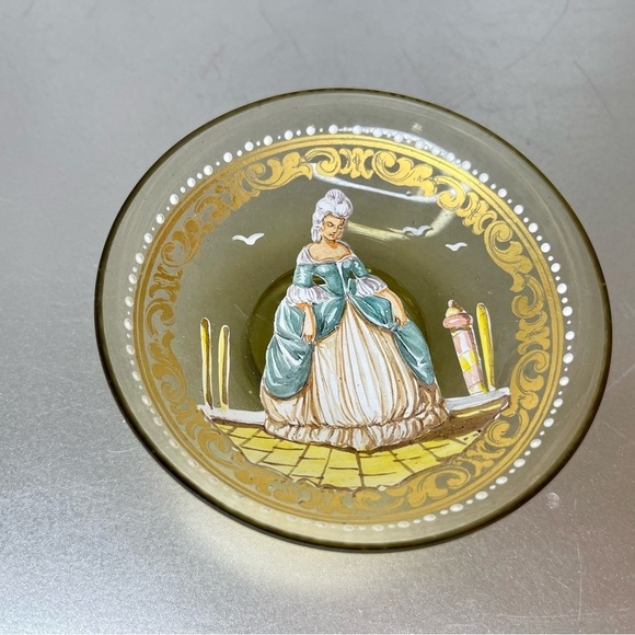 SALVIATI & C MURANO HAND PAINTED VENETIAN GLASS TRINKET DISH Bowl Yellow Italy - Picture 2 of 6